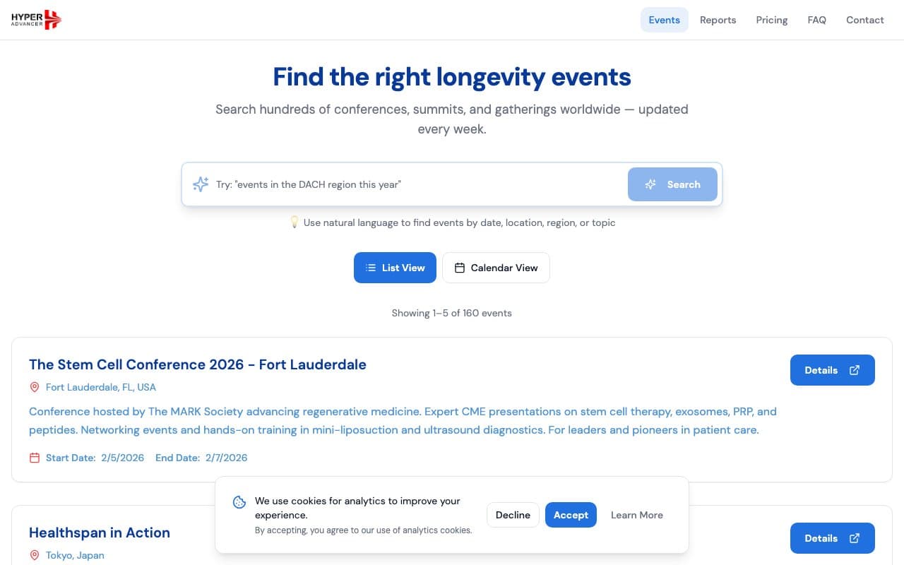 Longevity Events Calendar